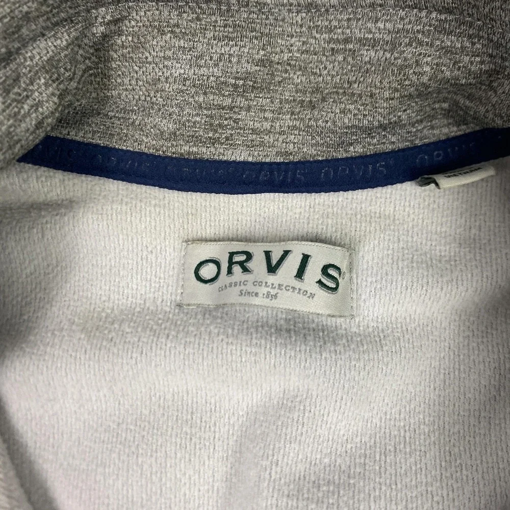 Orvis Jacket Mens Large Gray Navy Full Zip Fleece Hybrid Zip‎ Pockets Outdoors